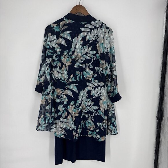R&M Richards Womens Size 8 Navy Blue Floral Necklace Jacket & Dress Set Cocktail - Picture 3 of 12